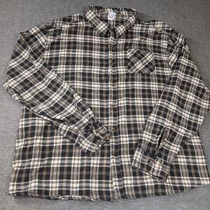 North 15 Mens 5XL Flannel Shirt Black White Tan Plaid Long Sleeve Button Down